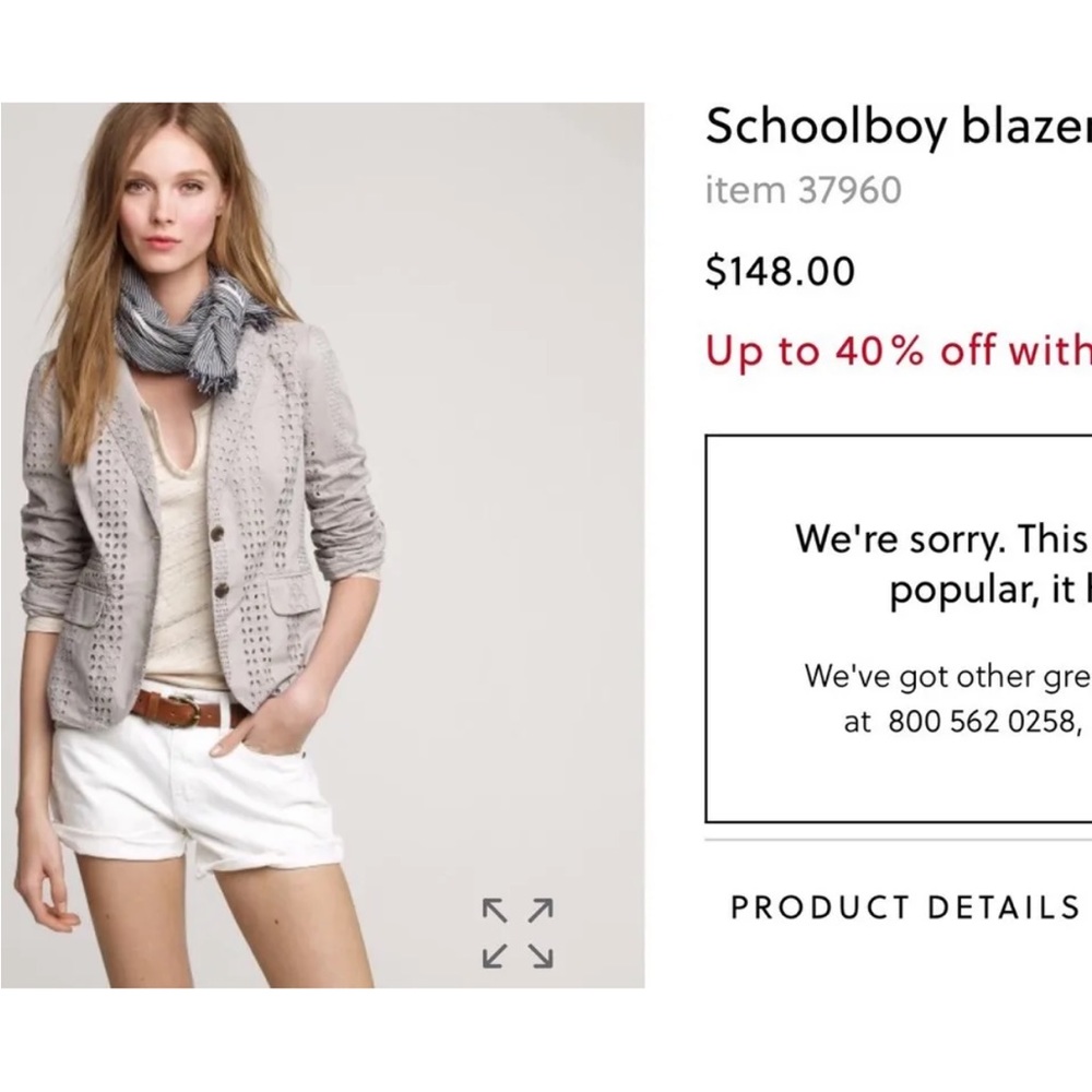 J Crew Cotton Eyelet schoolboy Blazer Grey 2 - Picture 2 of 5
